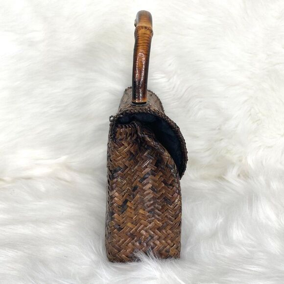 Asiaphile Los Angeles Brown Wicker Bag Bamboo Handle - Picture 9 of 11